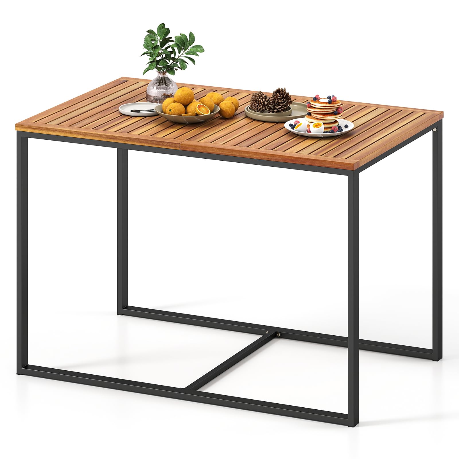 Table à manger de patio en bois d'acacia Tangkula